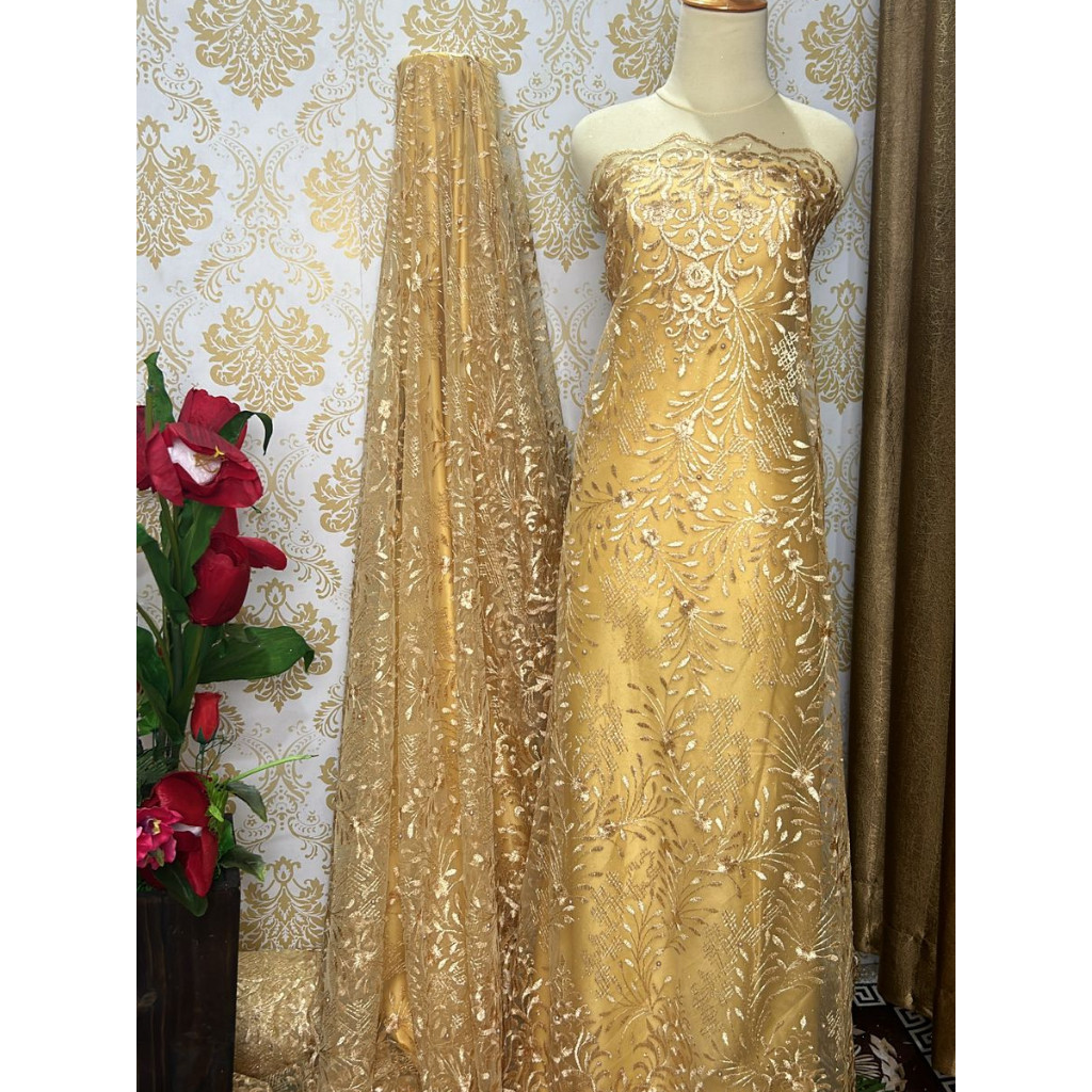 PROMO MURAH!! Kain tille akar mutiara / bahan brokat akar mutiara (Tile padi) / Tulle brukat meteran