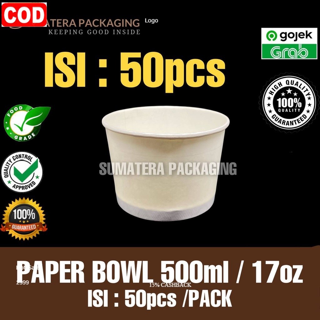 Paper bowl Tebal 500ml isi 50 pcs 17oz Per Pack Tahan Panas Microwave Mangkok Kertas Medan