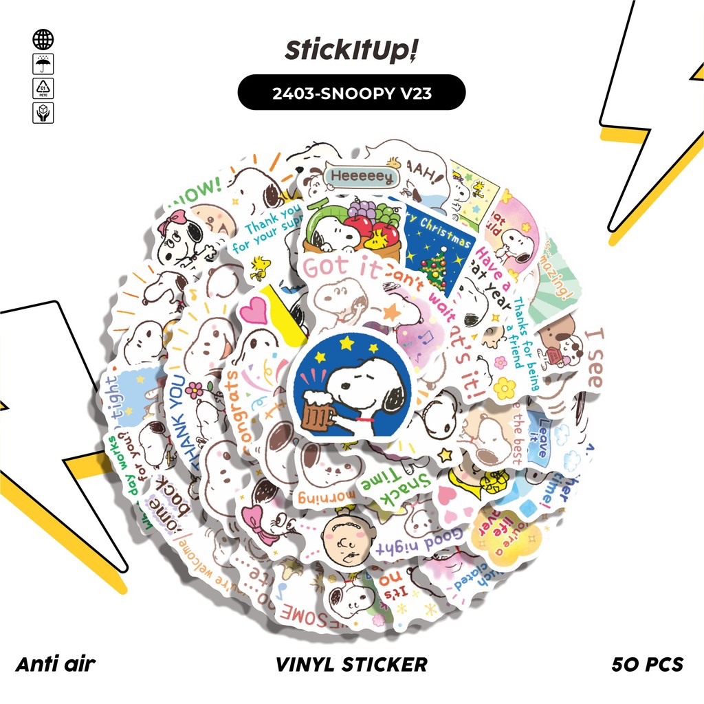 

COD✨ 50 Pcs Stiker Pack SNOOPY V23 Lucu Aesthetic Vynil Waterproof untuk Freebies Sticker Buku Journal Casing HP Laptop