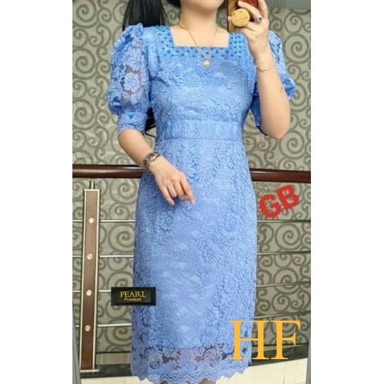 OE DRES SEMI BRUKAT/BAJU PESTA WANITA KEKINIAN/TUNIK RENDA VIRAL TANGAN BALON MUTIARA