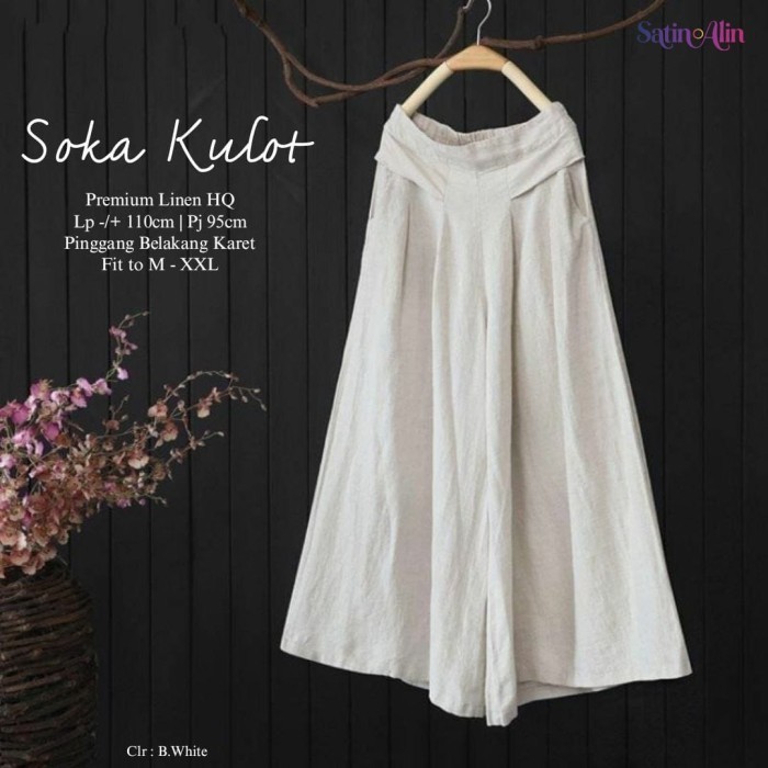 Celana Panjang Wanita Korean Style Terbaru Soka Kulot Broken White Premium Linen HQ Fit M-XXL Pingga
