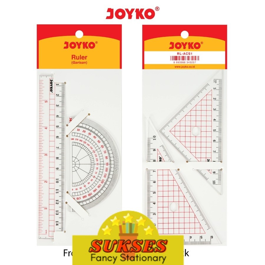 

Acrylic Ruler Set / Pengaris / Busur Joyko Rl-Acs1 / 1 Set 4 Pcs