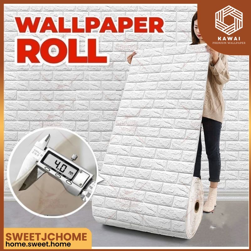 Kawaii Wallpaper - 10 meter x 70cm 1gulung Wallpaper Dinding 3D Brick Solid Color Character / wallpa