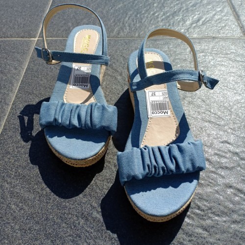 PROMO - Sandal Wedges Slop Wanita Sendal Wedges Slip On Pesta Kondangan Wanita - 2 KODI, 37