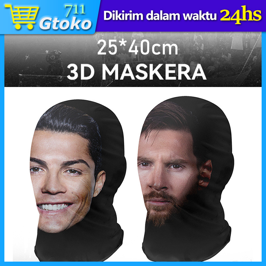 Topeng Penutup Kepala 3D Balaclava Mask Masker Full Face Motif Lionel Messi, Cristiano Ronaldo