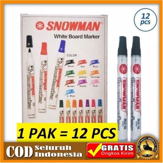 

(12pc) SPIDOL WHITEBOARD SNOWMAN BG 12 / SEPIDOL PAPAN TULIS ABG 12 / SPIDOL PAPAN TULIS BISA DIHAPUS