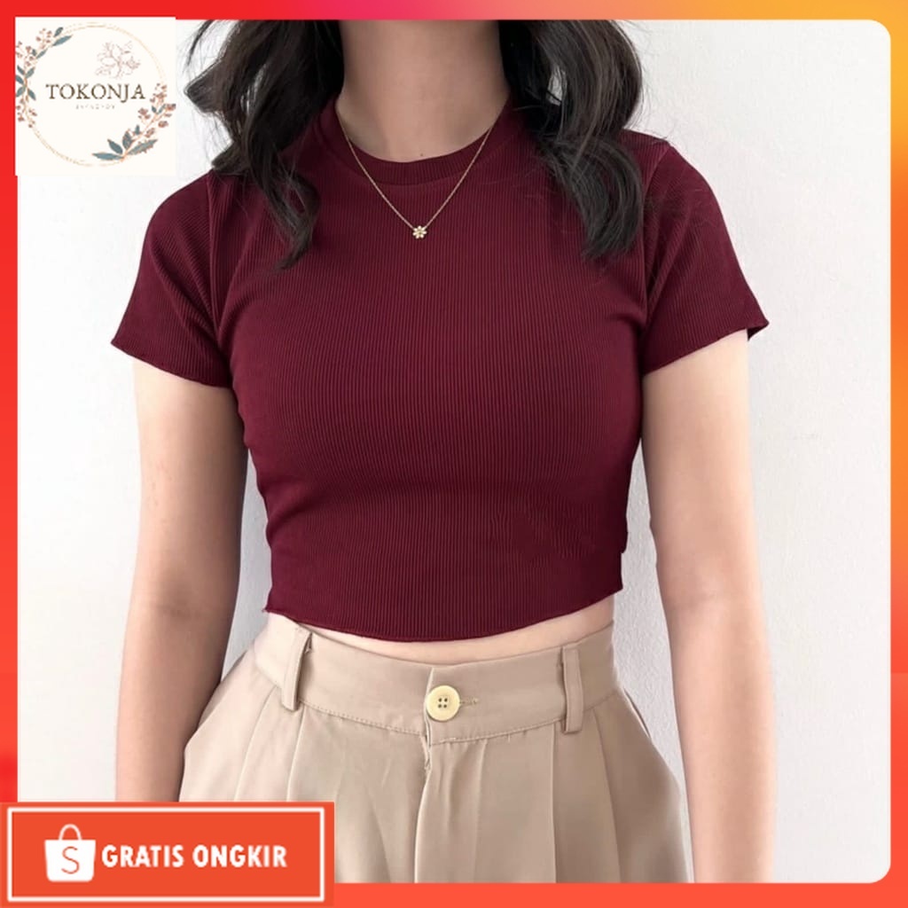 Baju Korea / Basic Crop Knit Rib Crop Top