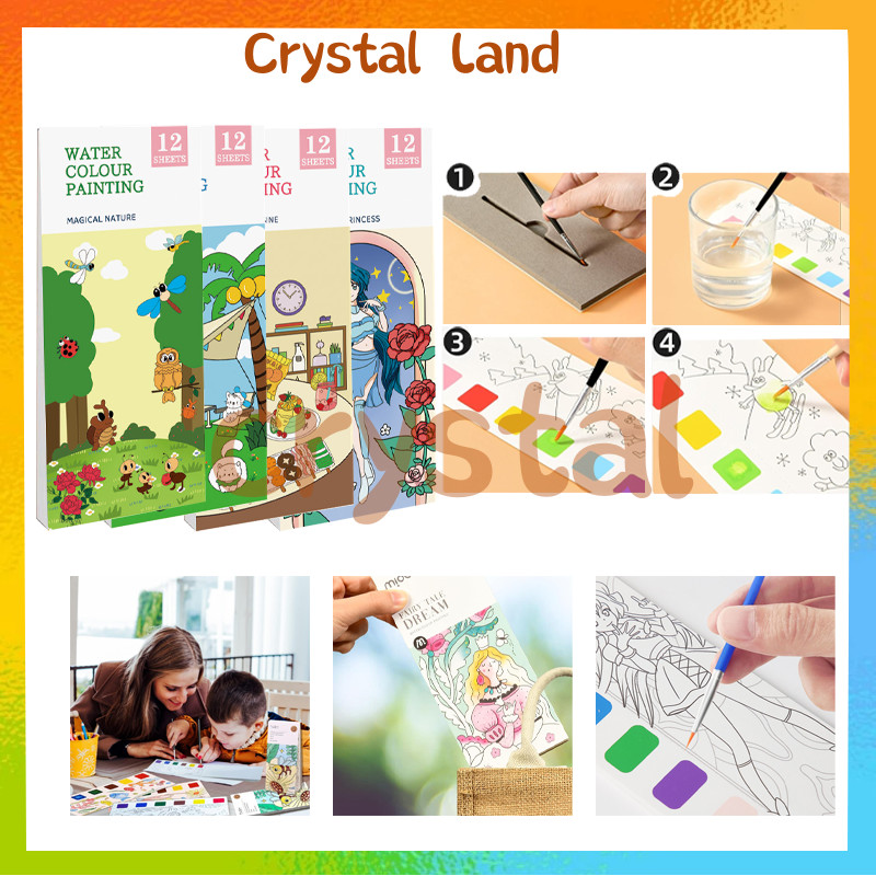 

12 Lembar Set Lukisan Cat Air / Buku Mewarnai Cat Air Anak-anak