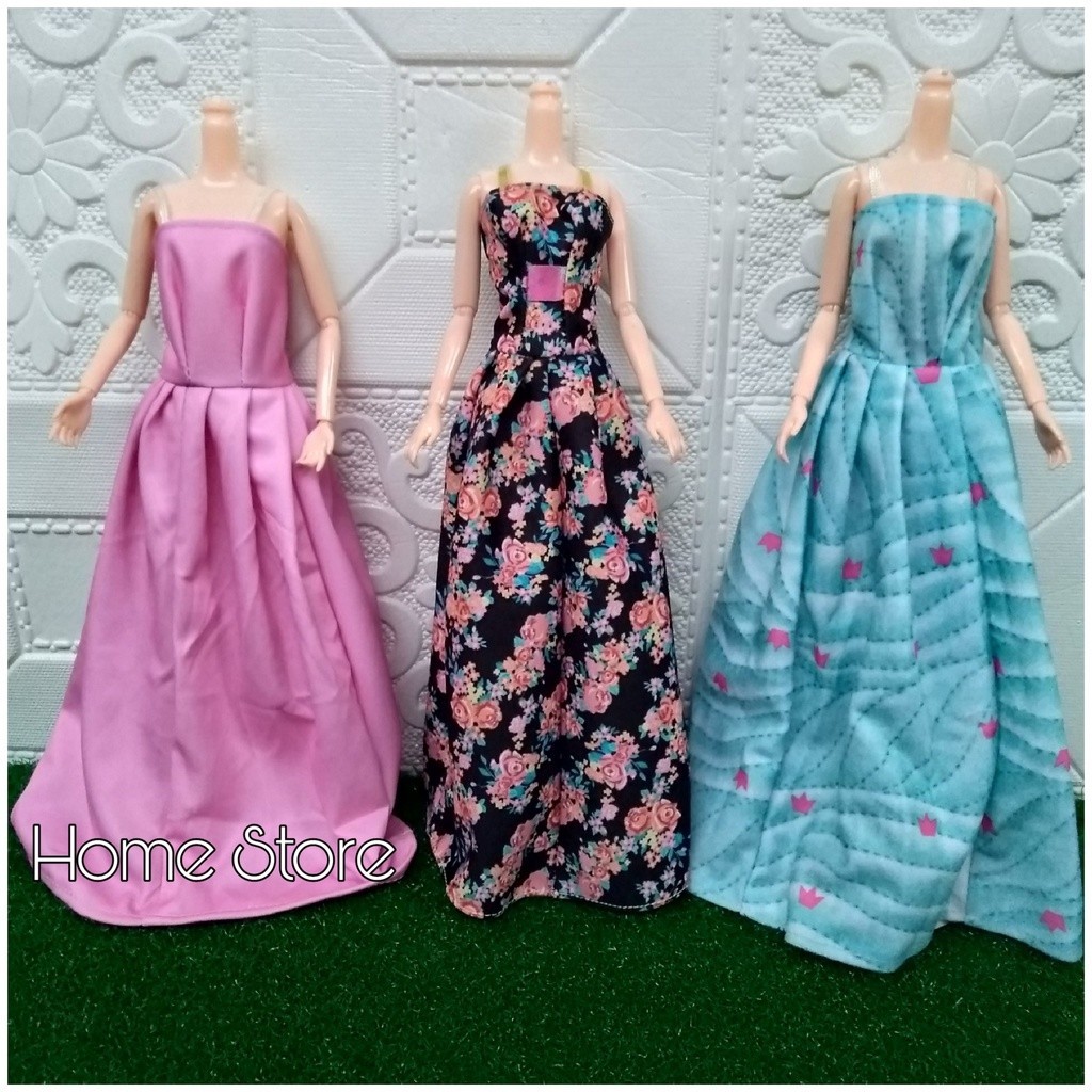 Baju Gaun Tekuk Tiga Pcs Baju Boneka Tekuk Mainan Koleksi Tekuk Aksesori Boneka Tekuk