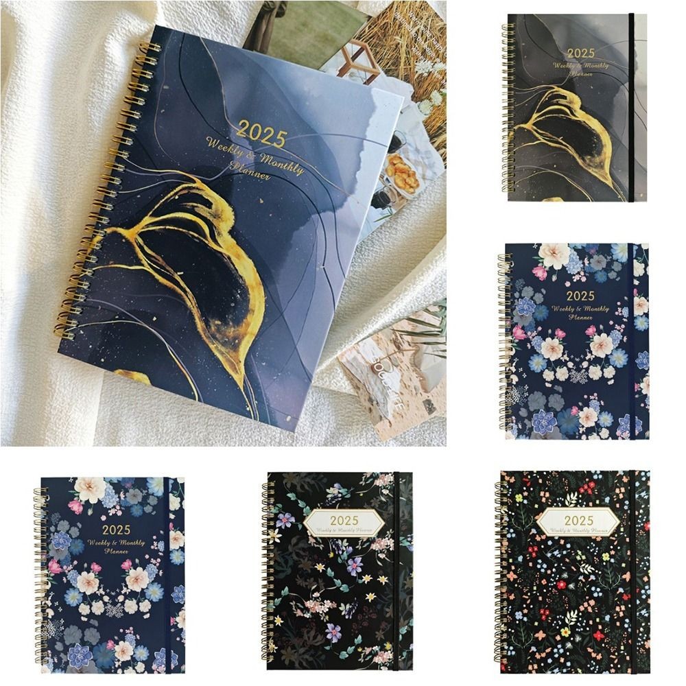 

2025 A5 Weekly Planner Elastic Band Increase Productivity Time Management Organizer Notebook Month Tabs 360-degree Flip