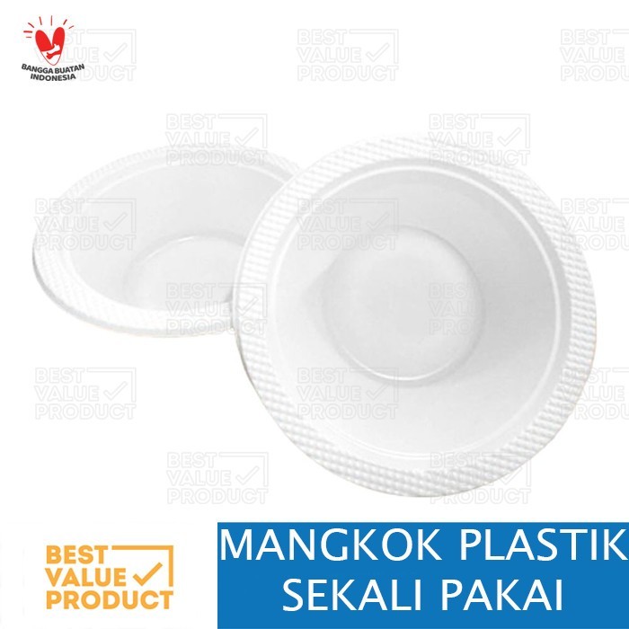 Mangkok Plastik Putih M7 Besar Per Pack Sekali Pakai Mangkok Makan