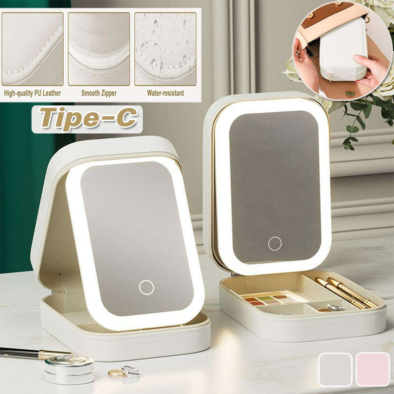 [Pengiriman 24 Jam] Tas Makeup Lampu LED Beauty Case Mirror Lipat Mini Model Touch Screen Cermin Ria