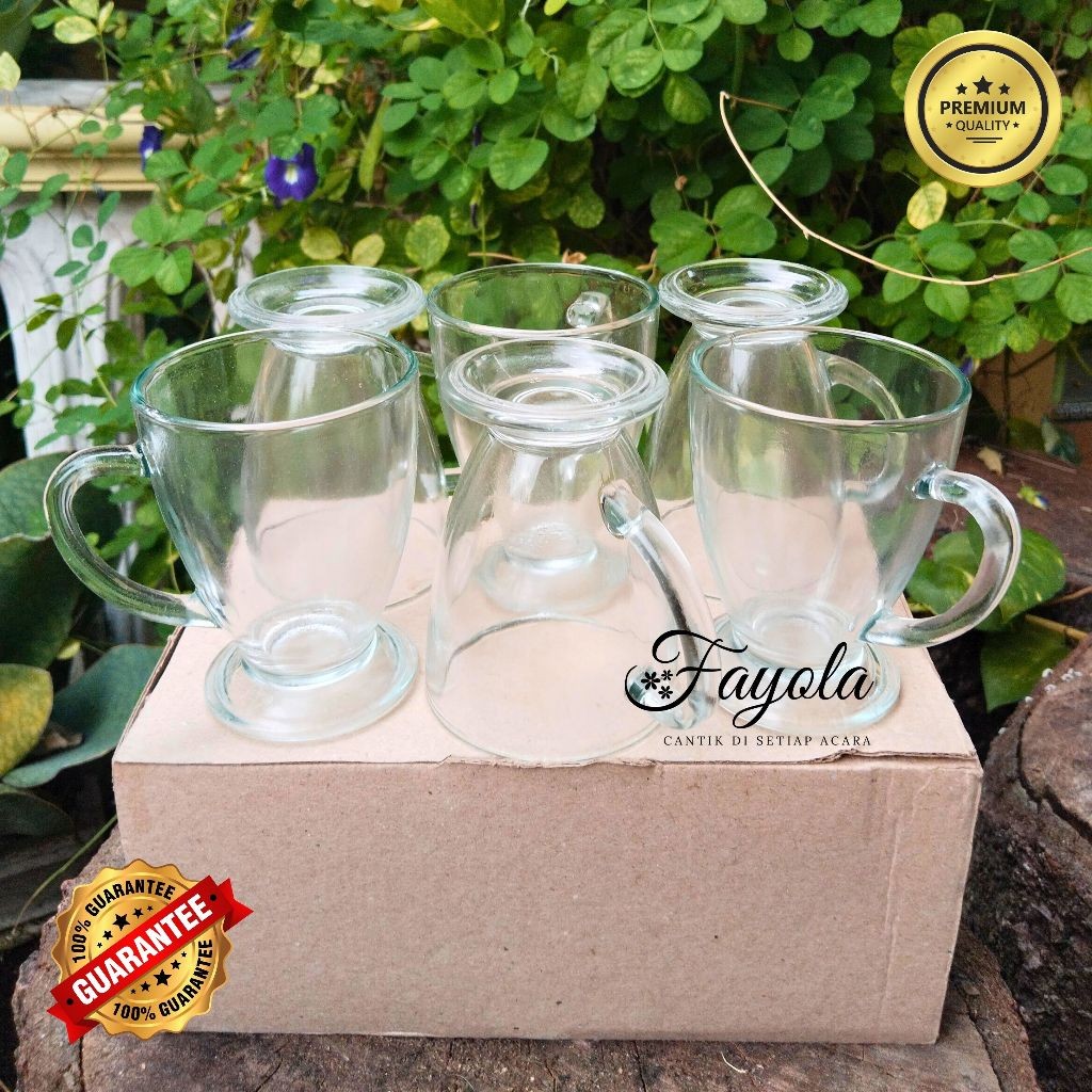[6 PCS] GELAS KOPI KACA GAGANG KAKI CMM255 200 ml // Gelas kaca kopi / gelas kafe premium