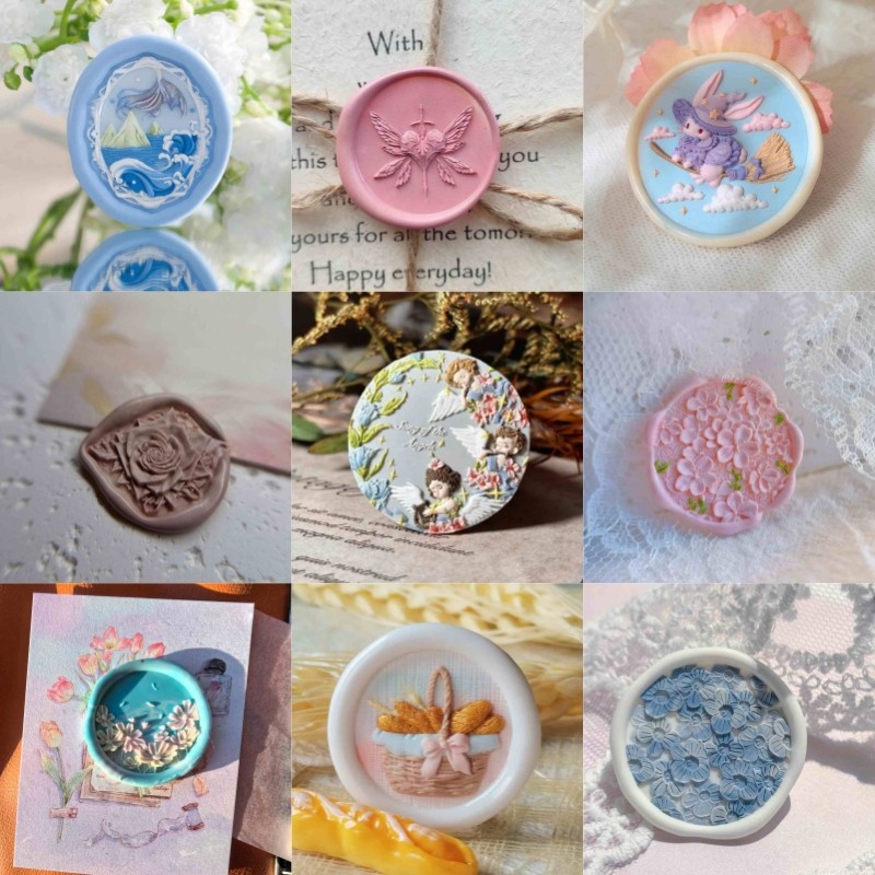 

2025 New Product Fire Paint Seal Head Multi layer Cute Relief Copper Head Wedding Invitation Envelope Sealing Stamp Toy