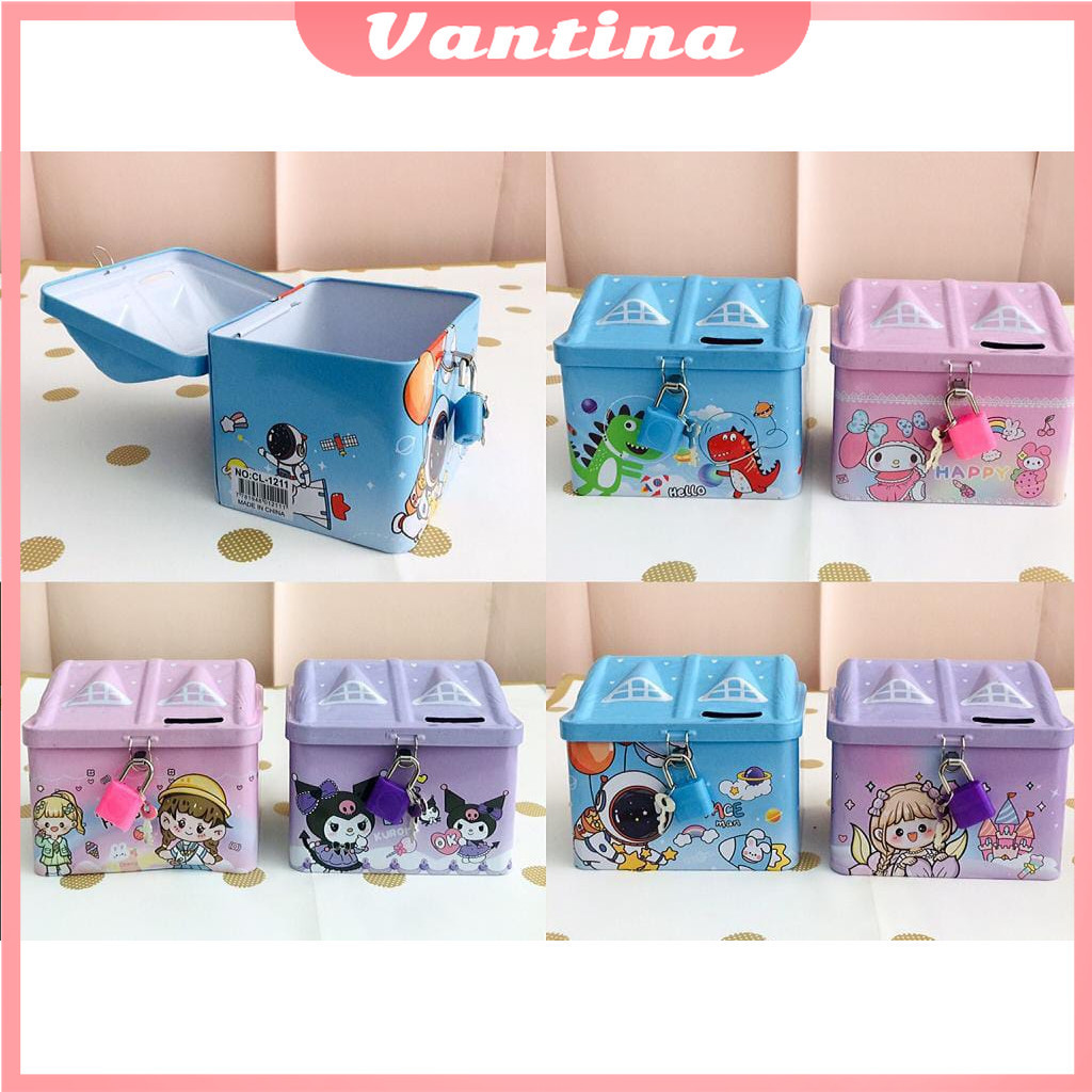 Celengan Anak Dengan Kunci Gembok / Celengan Anak Bahan Kaleng Karakter Lucu