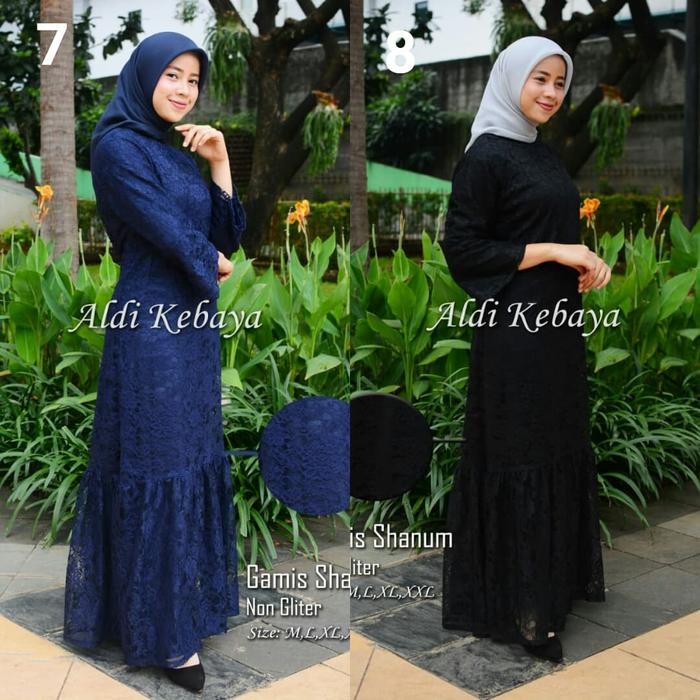 Kebaya Modern Brukat Gamis Shanum Navy dan Hitam