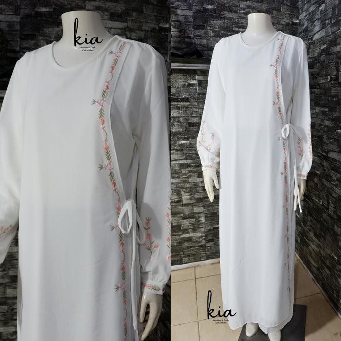 Gamis putih wanita dewasa umroh ceruty baby doll premium gamis putih bordir - M
