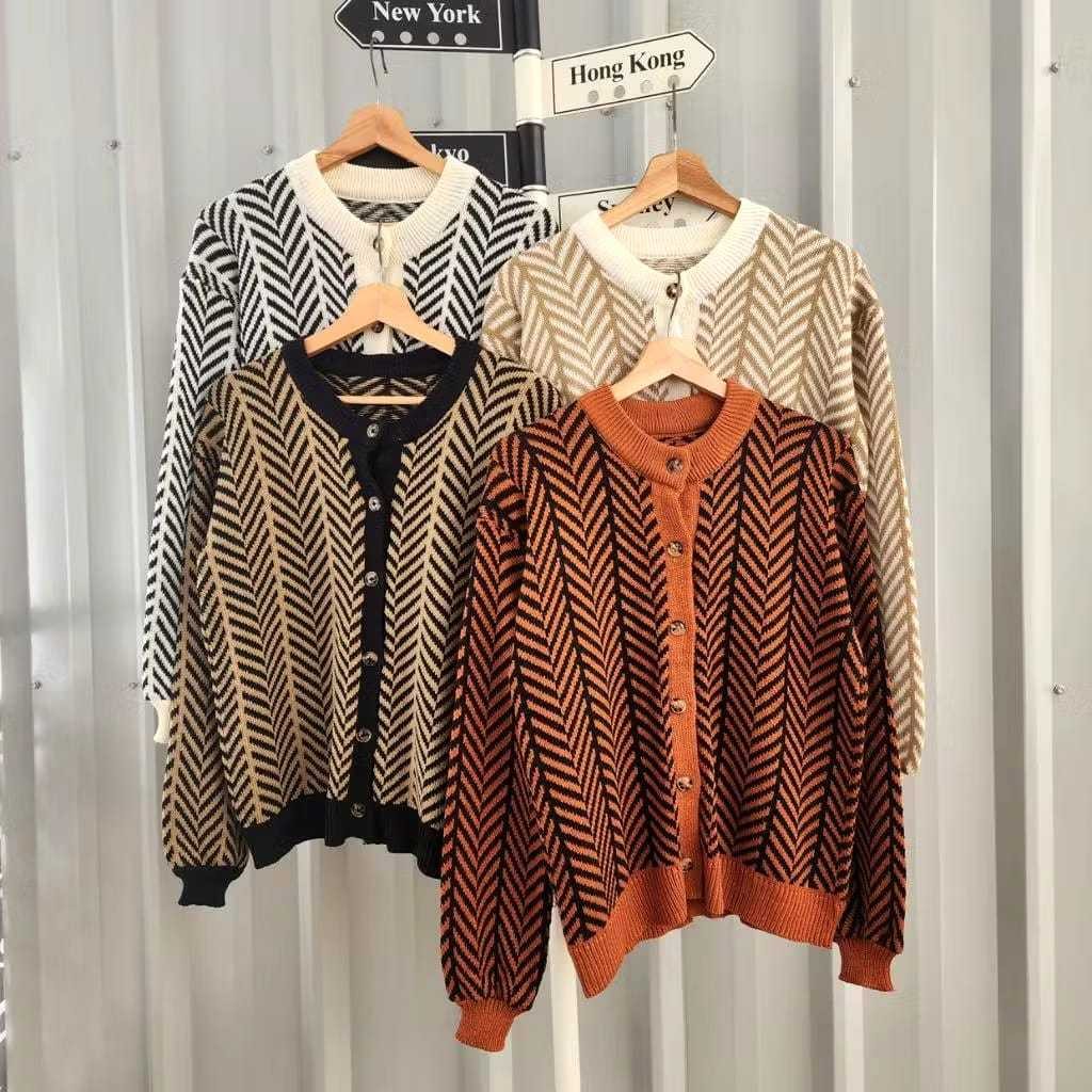 Cardigan Rajut Wanita Zigzag Outer Rajut Wanita Kekinian Bahan Tebal Premium/Terbaru