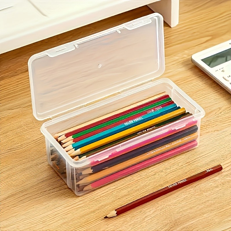 

Large Capacity Stylish Plastic Pencil Case, Square Desktop Storage Case, For Colored Pencils and Watercolor Pens,Multifunctional