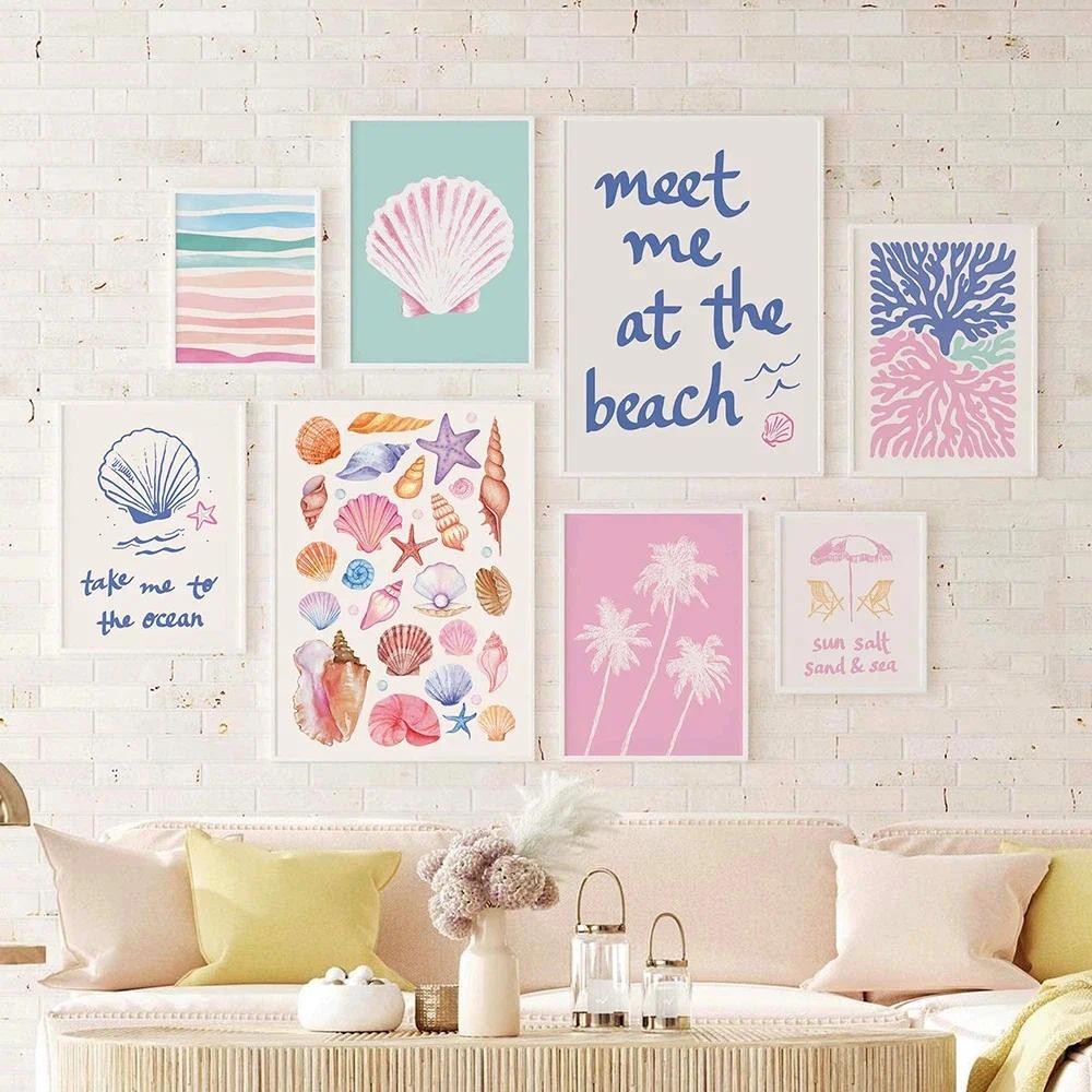

Coastal Gallery Wall Art Poster Summer Art Prints Posters Girly Wall Art Trendy Beach House Decor Bedroom Living Room Decor