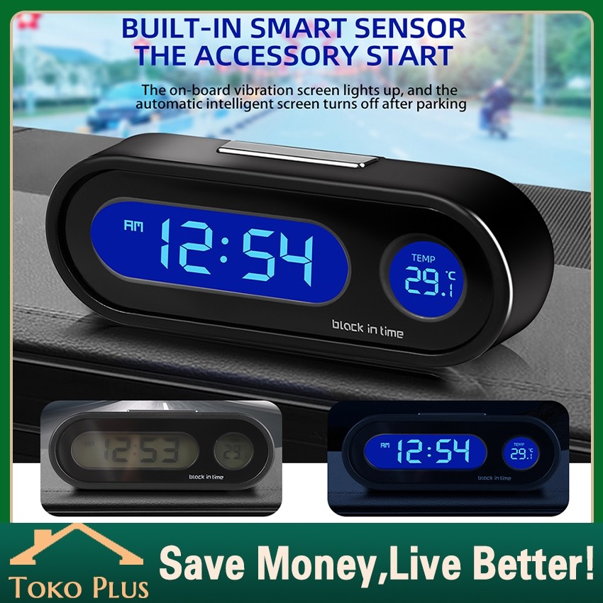 Jam Digital LED dashboard Mobil Blacklight Biru Dengan Termometer Untuk Dashboard Mobil （Jam Termome