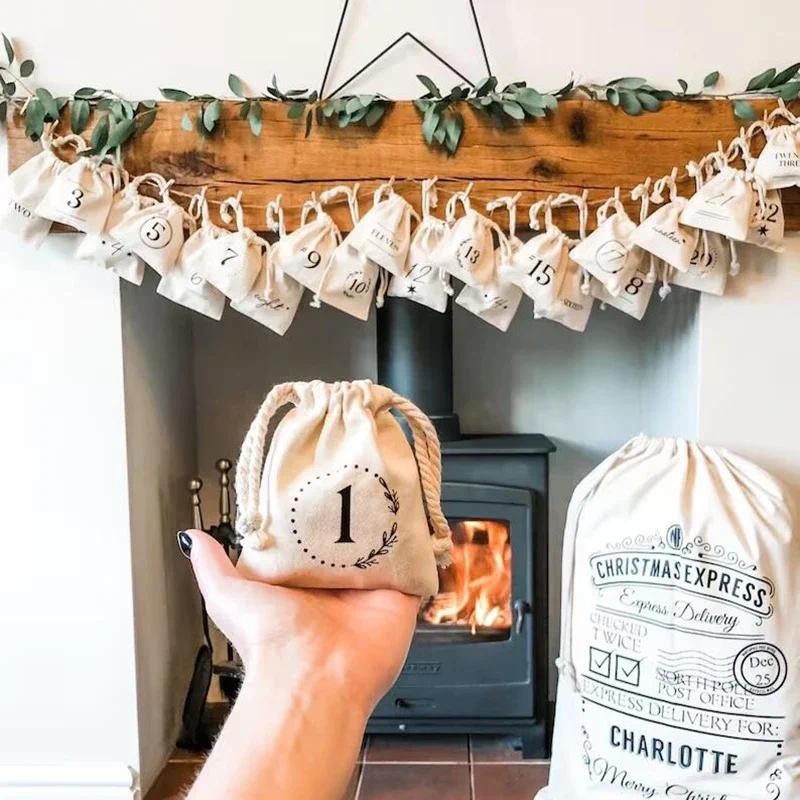 

2023 Advent Calendar Bag Merry Xmas eve Stocking home door table Fireplace Mantle decoration kid boy girl Gift Present
