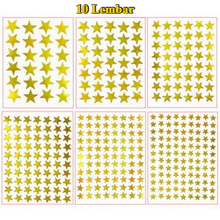 

10 Lembar / Kantong Stiker Stempel Bentuk Bintang Warna Emas Untuk Guru
