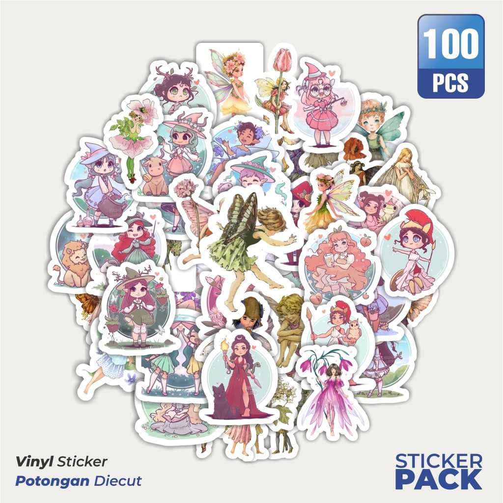 MURAH 100 PCS Stiker Flower Fairy [Peri Bunga] Waterproof Aesthetic- Untuk Laptop, Motor, dan Helm -