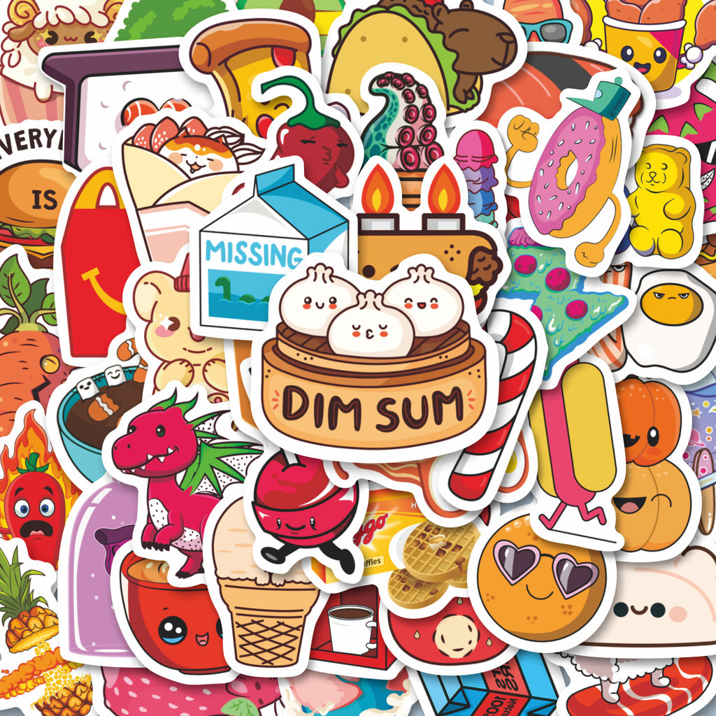 

100PCS Lucu Stiker Kartun Food and Beverages [Makanan dan Minuman] Stiker Stiker Aesthetic Stiker Anti Air Stikers Berperekat Waterproof sticker decal buat Motor Helm Buku Journal Koper Casing HP Laptop Botol Minum Hadiah anak