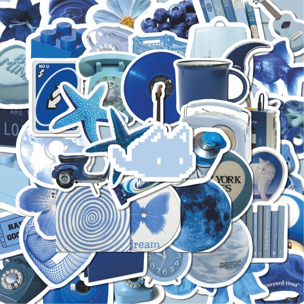 

100PCS Lucu Stiker INS Style Blue Stiker Aesthetic Stiker Anti Air Stikers Berperekat Waterproof sticker decal buat Motor Helm Buku Journal Koper Casing HP Laptop Botol Minum Hadiah anak