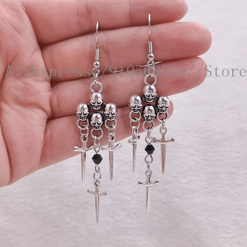 Fashion Punk Style Earrings Skull Drop Earrings Sword Earrings For Women Birthday Gift Party Jewelry