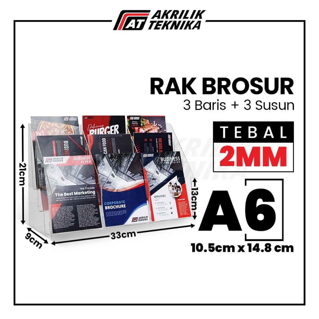 

Rak Brosur A6 3 Susun 3 Baris Akrilik / Display Menu Meja / Acrylic Flyer Holder