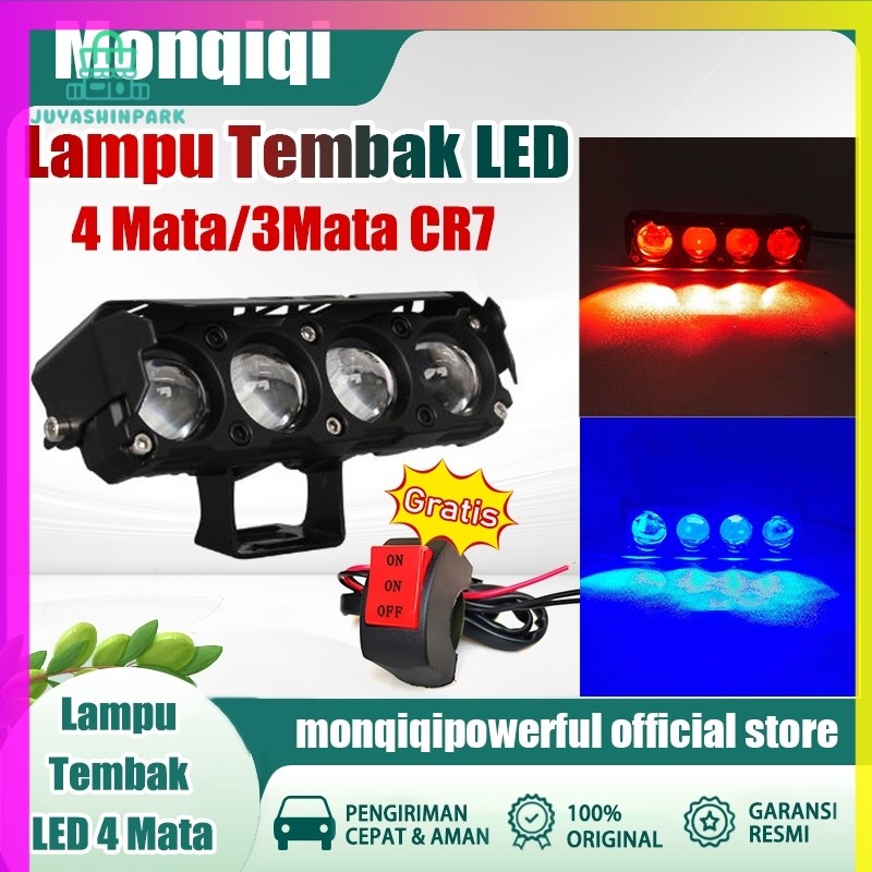 Monqiqi Lampu LED Motor Lampu Tembak LED 4 Mata/3Mata CR7 Series Original Dengan Topi Premium Full A