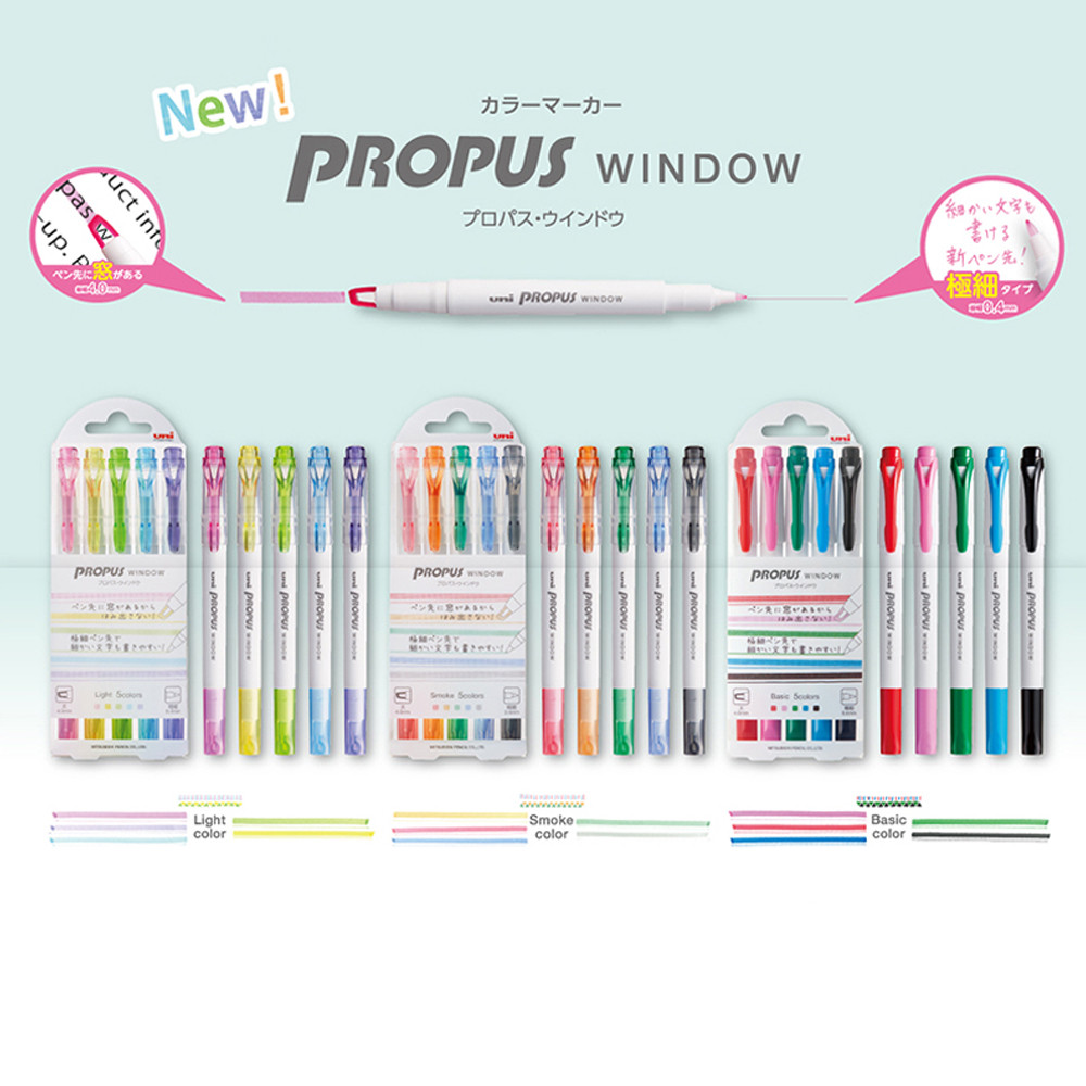 

5-color set UNI Visual Window Fluorescent Pen PUS-103T Key Marking Pen PROPUS Perspective Double Head Marking Pen