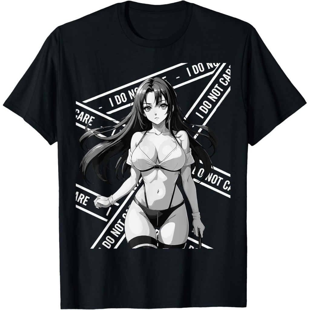Sexy Waifu Otaku Anime Girl Japanese in Black and White Art T-Shirt COD