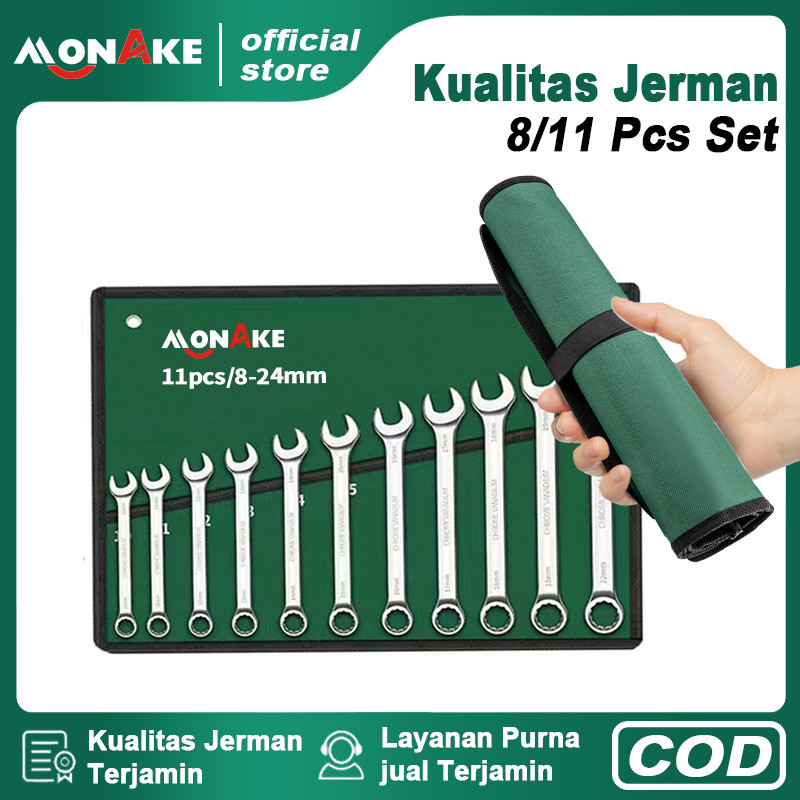 New MONAKE German Tool kunci ring pas set Pas 8-24mm/dengan  tas penyimpanan Set 11 pcs Kunci ring p
