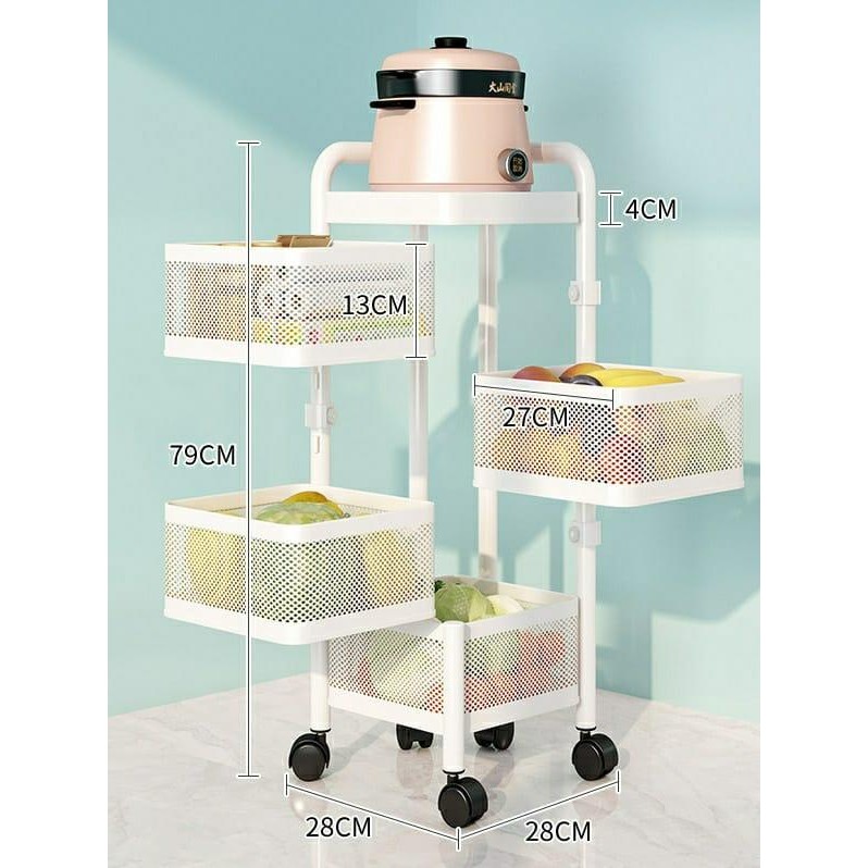 Rak Rotary Besi anti karat/ Rak Penyimpanan / Rak putar / Rak Dapur - Putih, 4 layer