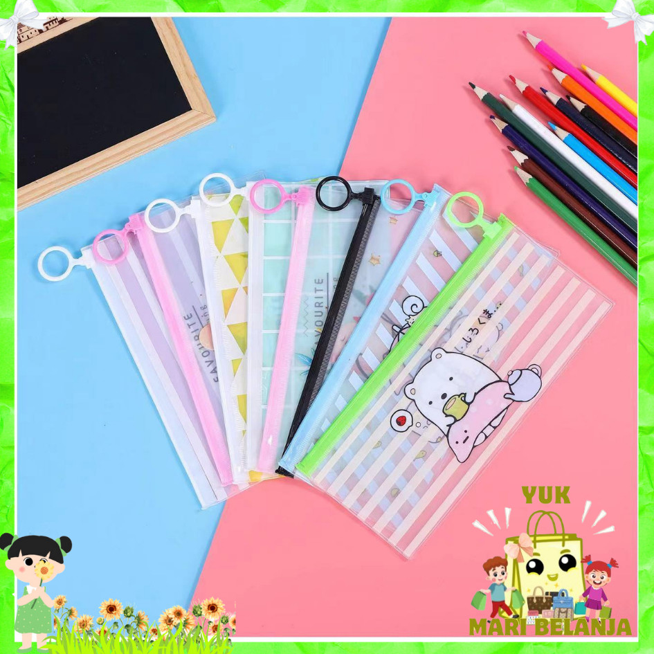 

Tempat Pensil Pulpen Transparan Ziplock Karakter | Pouch Zipper Penyimpanan Kosmetik Alat Tulis Serbaguna Portable Murah Import Korea