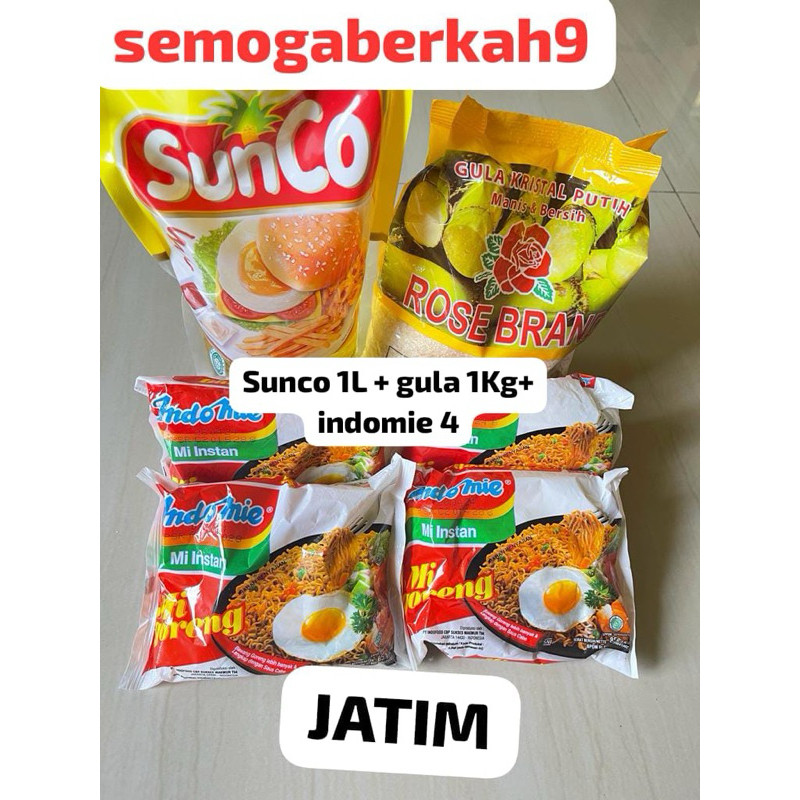 

Paket Sembako Minyak 1L+Gula Rosebrand 1KG+Indomie 4 Jatim
