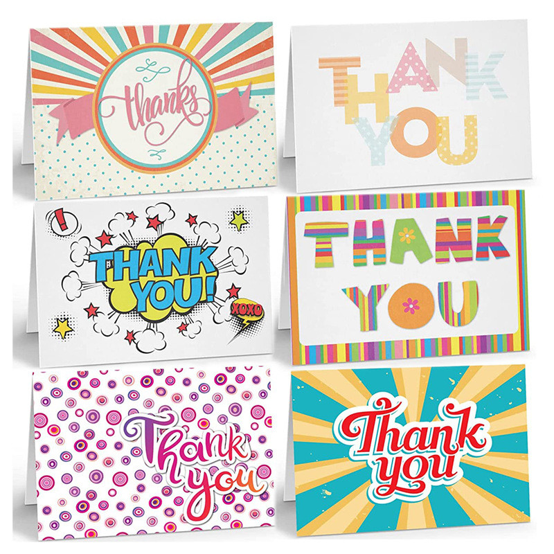

24pcs/set 6 Styles Each 4pcs Colorful Folded Thank You Card Holiday Blessings Postcard Gifts Insert Message Notes Greeting Card