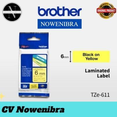 

Brother Label Tape TZe-611 6MM Black On Yellow Laminated Tape TZe611 - Black On Yellow