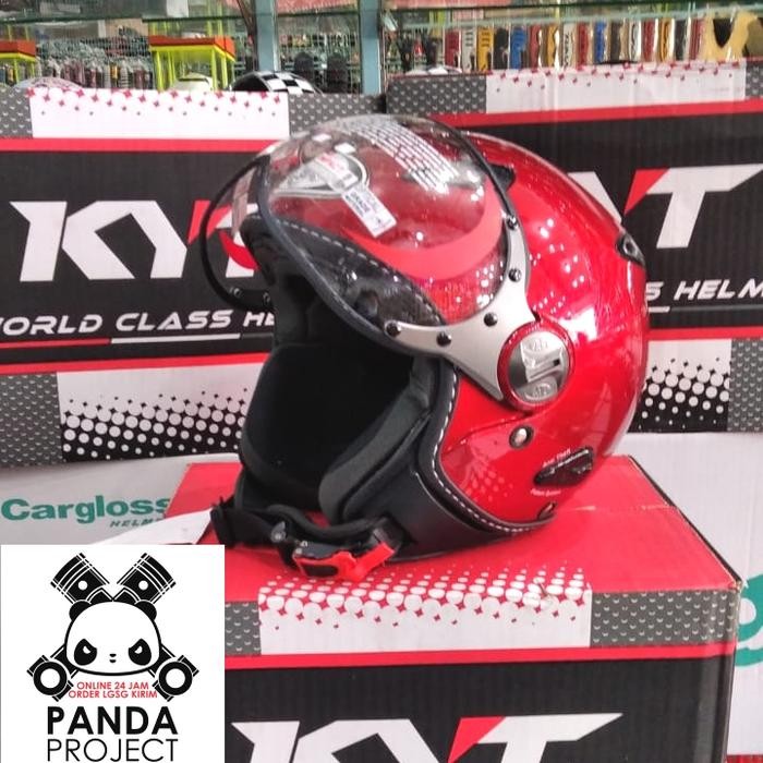 Helm Half Face Kyt Elsico Solid Gunmetal - merah maroon