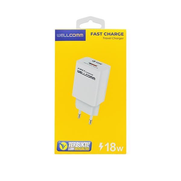 Charger Single USB Fast Charge  B 18W 3A Wellcomm + Kabel Micro/Type-C