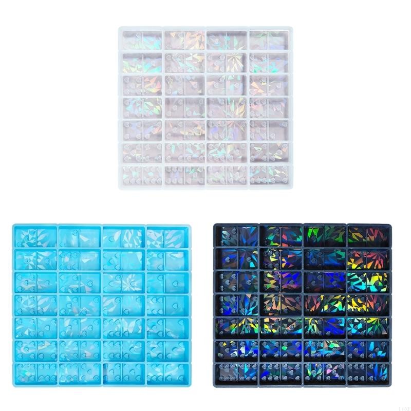 

U6XE DIY Dominoes Light and Shadow Epoxy Resin Molds Holographic Heart Silicone Molds for Ornaments Resin Art Craft Jewelry