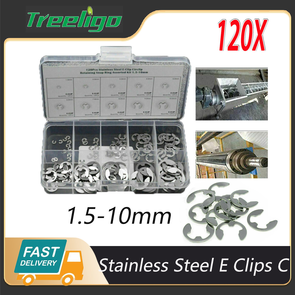 

120 E Clips C Circlip Stainless Steel Kit Retaining Ring Assorted 1.5mm to 10mm