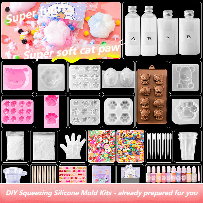 

Taba Squishy Kit Liquid Silicone for Squishy Making Kit with Cat's Paw Rabbit Mold Fufu Squishy Maker Set DIY Decompression Gift