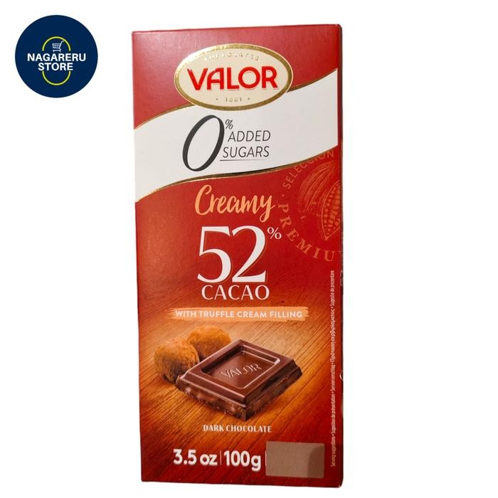 

Valor 0% added sugars creamy 52% cacao with truffle cream filling 100 gram
