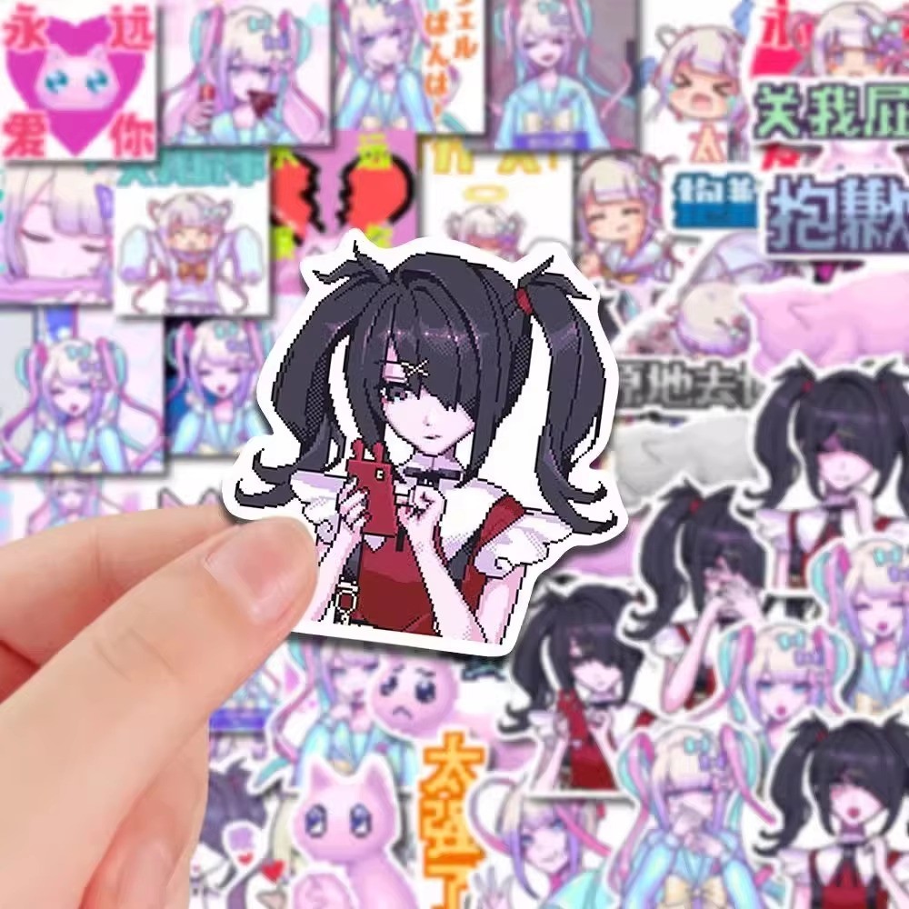 

56Pcs Anime Anchor Girl Sticker Game Character Rain Ame Chan Cute Decoration Phone Case Travel Luggage Skateboard Decals Gift