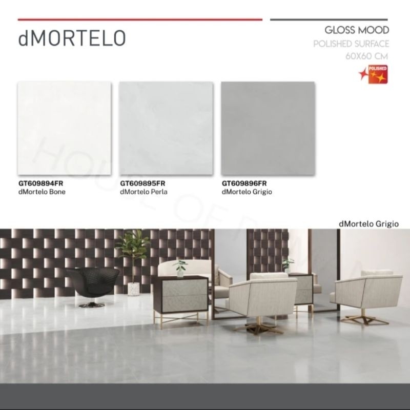 Roman Granit 60x60 dMortelo Series (Gloss Mood) / Granit Lantai Glossy Abu-Abu / Lantai Abu-Abu Kila