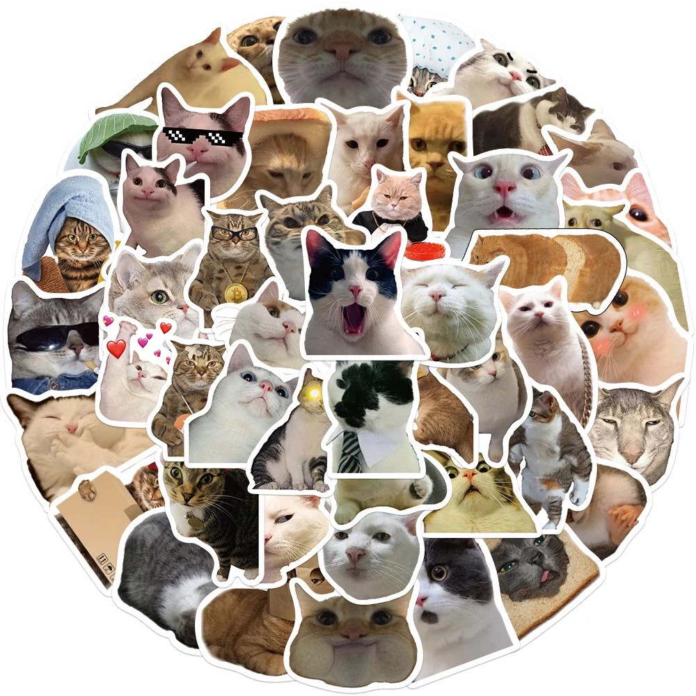 

50PCS Cat Emoticons Ins Cute Cat Stiker Anti Air Adhesive Waterproof Sticker Suitable for Laptop Skateboards and Mobile Phone Decorations Stickers